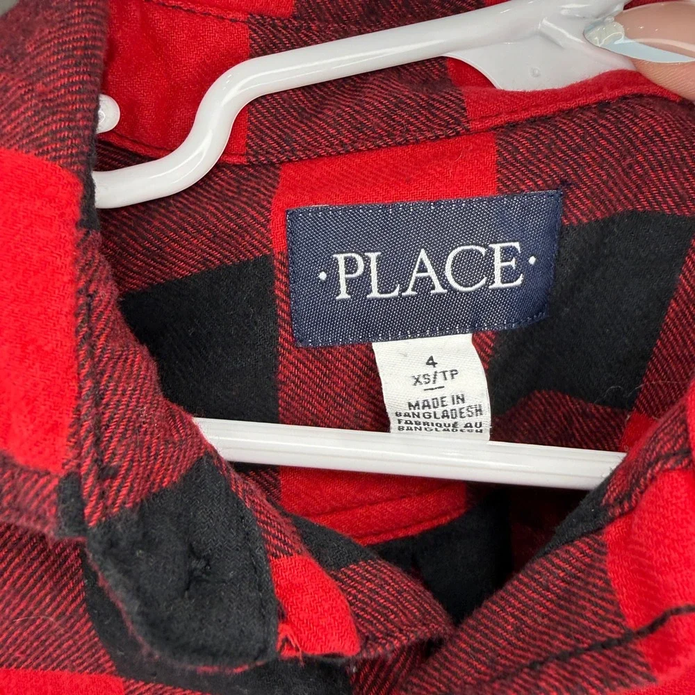 The Children's Place Boys Buffalo Plaid Flannel Button Down‎ Shirt Size 4 XS